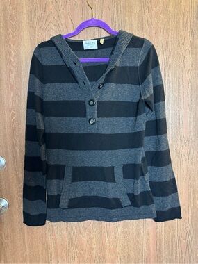 Michael Stars Black & Gray Striped Hooded Pullover